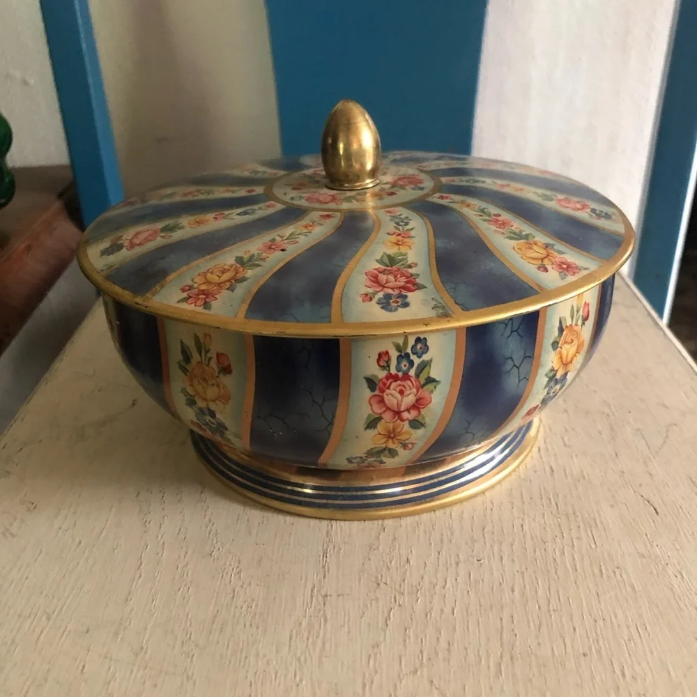 Vintage Round Floral Tin Made in Belgium